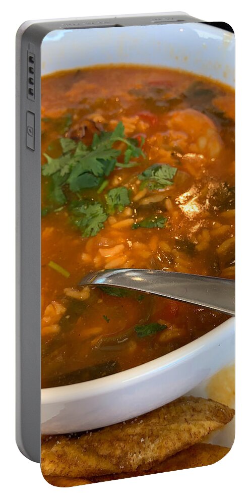 Asopao Portable Battery Charger featuring the photograph Asopao Dominican Rice and Shrimp Gumbo by Lee Darnell