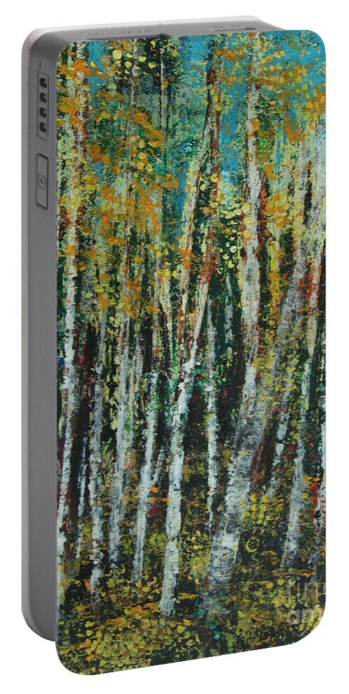 Landscape Portable Battery Charger featuring the painting Aspen Woods by Jeanette French