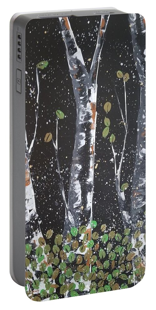 Birch Portable Battery Charger featuring the painting Aspens by Elise Boam