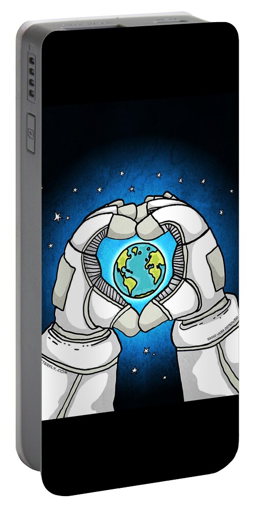Astronaut Portable Battery Charger featuring the digital art Astronaut Loves Earth by Laura Ostrowski