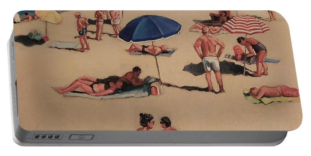 Beach Portable Battery Charger featuring the painting Walking on Sunshine by Jean Cormier