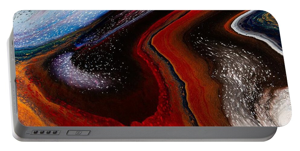 Abstract Portable Battery Charger featuring the digital art At The Edge Of Time - Abstract Contemporary Acrylic Painting by Sambel Pedes