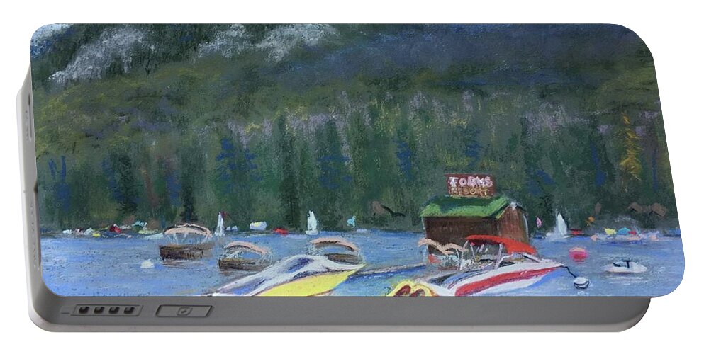 Bass Lake Portable Battery Charger featuring the pastel At The Forks by Sandra Lee Scott