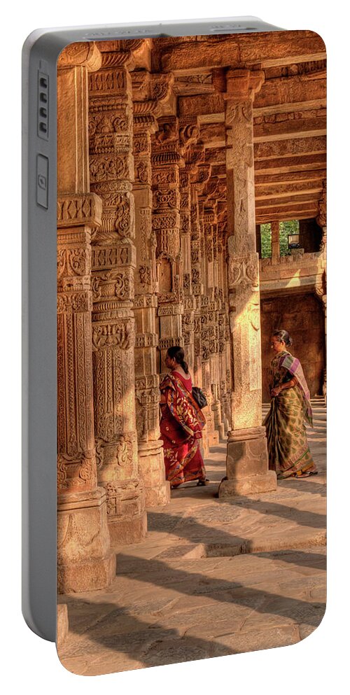 Qutab Minar Portable Battery Charger featuring the photograph At The Qutab Minar by Doug Matthews