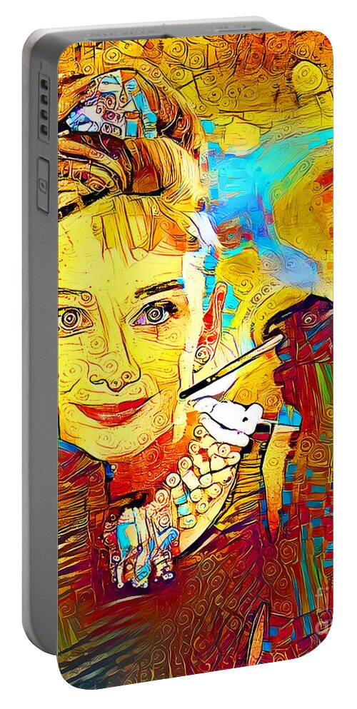 Wingsdomain Portable Battery Charger featuring the photograph Audrey Hepburn Breakfast At Tiffanys in Modern Contemporary 20210625 by Wingsdomain Art and Photography