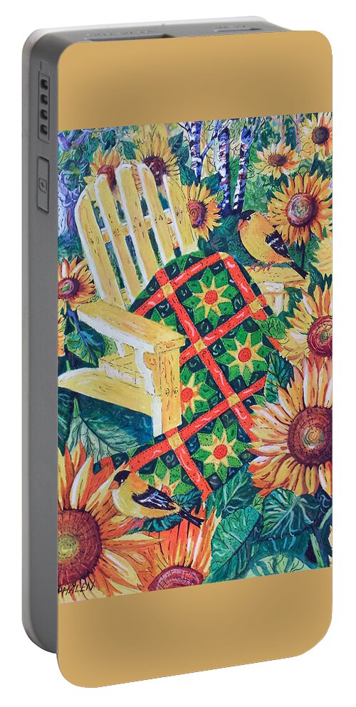 August Sunflowers And Quilt Portable Battery Charger featuring the painting August Sunflowers and Quilt by Diane Phalen