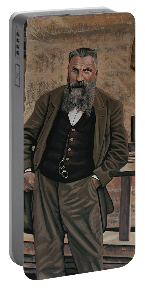 Rodin Portable Battery Charger featuring the painting Auguste Rodin Painting by Paul Meijering