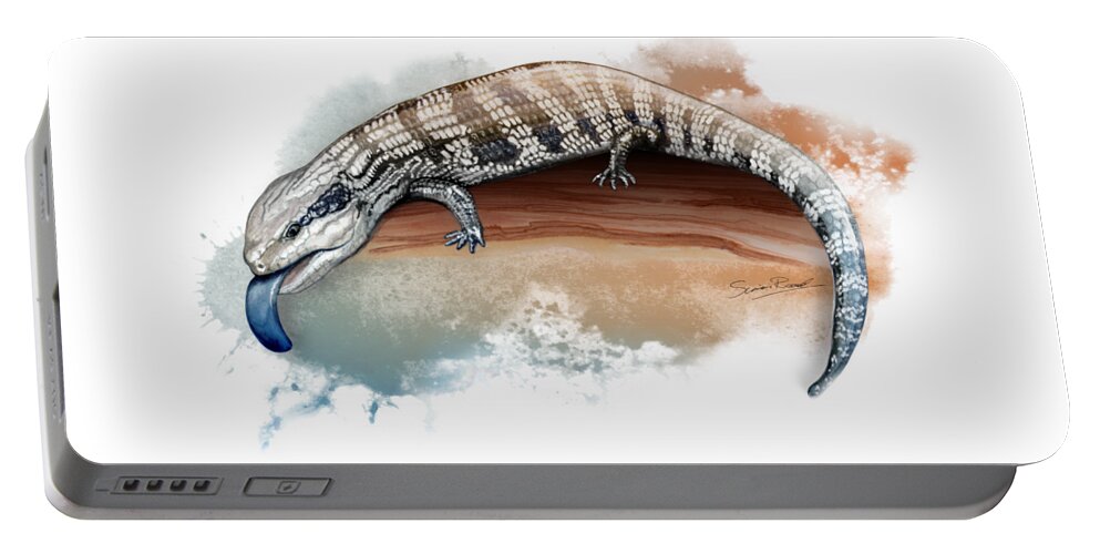 Art Portable Battery Charger featuring the painting Australian Blue Tongue Lizard by Simon Read