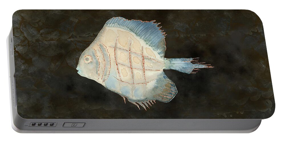 Exotic Fish Portable Battery Charger featuring the digital art Australian Exotic Fish in Vintage Earth Tones by Andreea Dumez