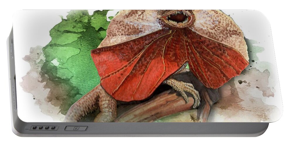 Art Portable Battery Charger featuring the painting Australian Frilled Necked Lizard by Simon Read