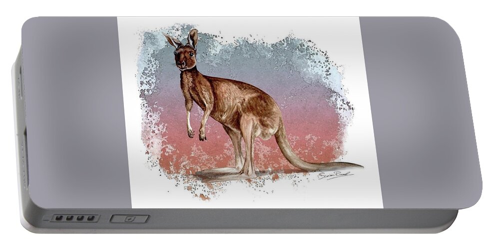 Art Portable Battery Charger featuring the painting Australian Red Kangaroo by Simon Read