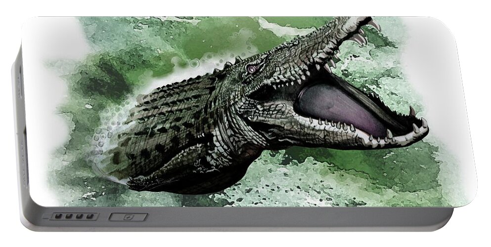 Art Portable Battery Charger featuring the painting Australian Saltwater Crocodile by Simon Read
