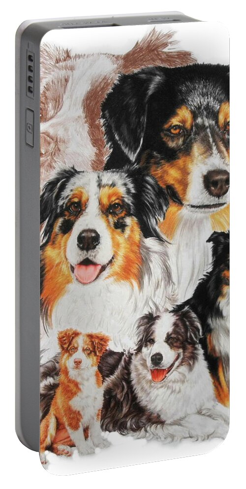 Herding Group Portable Battery Charger featuring the drawing Australian Shepherd Revamp by Barbara Keith