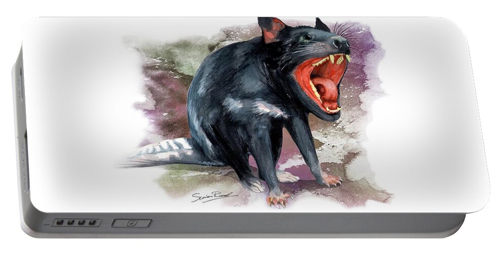 Art Portable Battery Charger featuring the painting Australian Tasmanian Devil by Simon Read