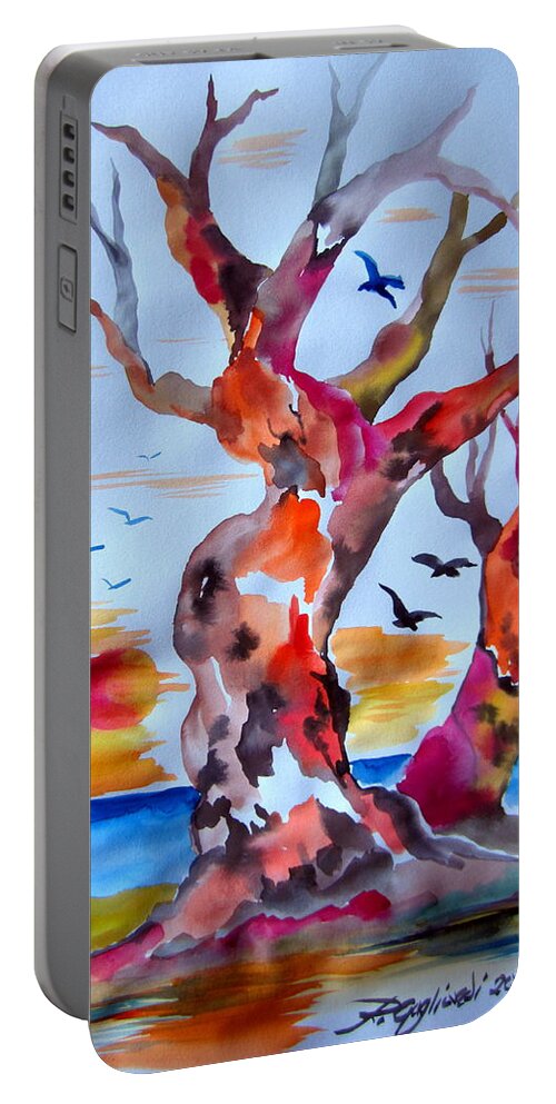 Aussie Portable Battery Charger featuring the painting Australian trees by the ocean by Roberto Gagliardi