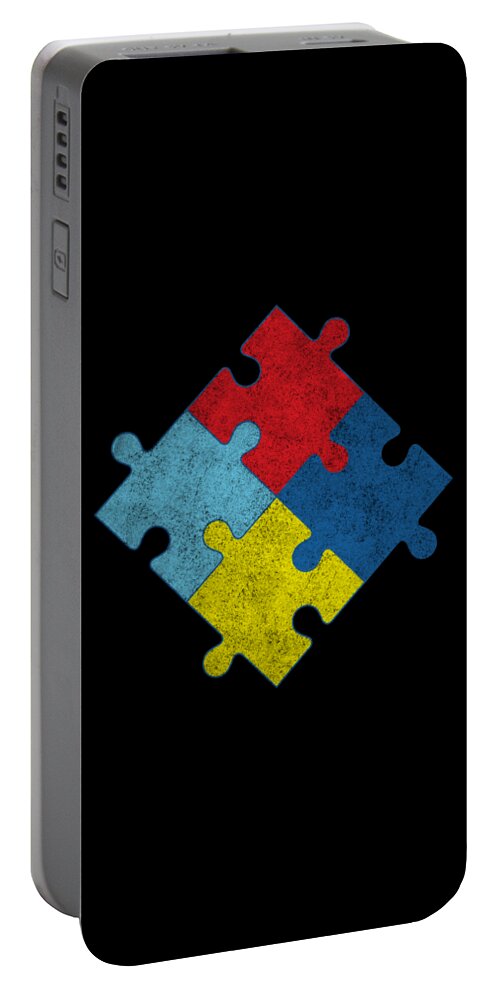 Awareness Portable Battery Charger featuring the digital art Autism Awareness Puzzle Pieces Retro by Flippin Sweet Gear