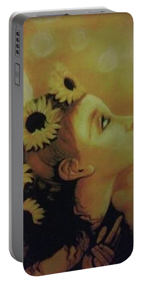 Angel Portable Battery Charger featuring the painting Autumn Angel by Dalgis Edelson