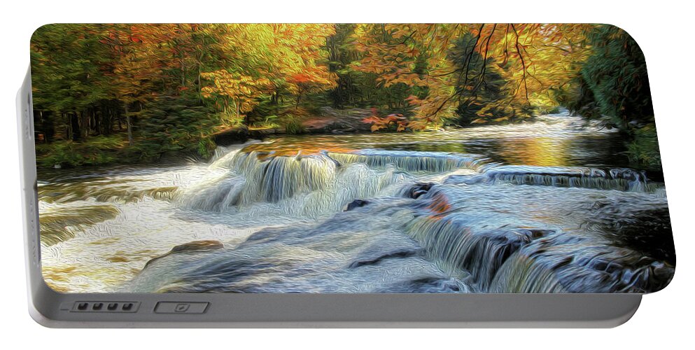 Waterfalls Portable Battery Charger featuring the photograph Painting of Autumn at the Cascades by Robert Carter