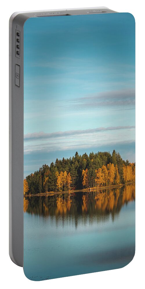 Admire Portable Battery Charger featuring the photograph Autumn coloured island in the middle of the lake by Vaclav Sonnek