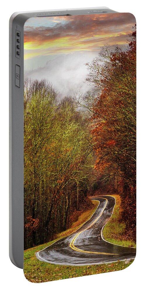 Carolina Portable Battery Charger featuring the photograph Autumn Curves in the Rain by Debra and Dave Vanderlaan