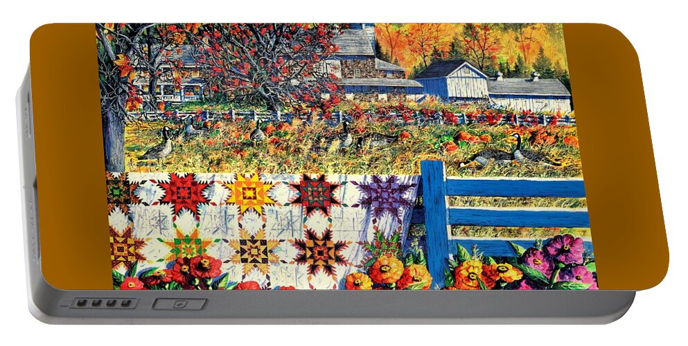 Autumn Portable Battery Charger featuring the painting Autumn Farm by Diane Phalen
