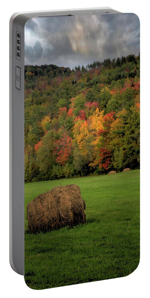 Maine Portable Battery Charger featuring the photograph Autumn Hay Harvest by Robert Harris