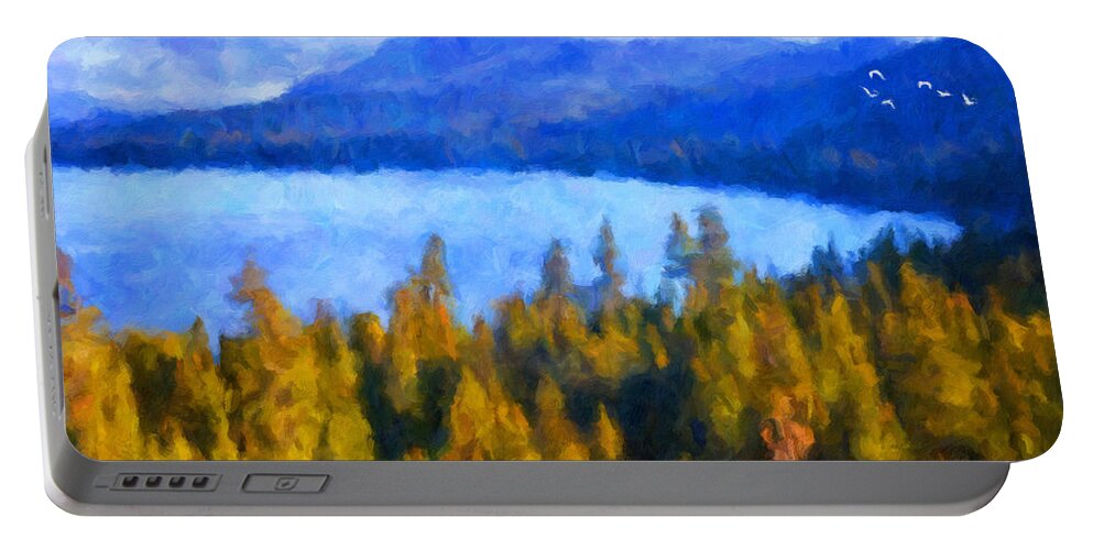 Landscape Portable Battery Charger featuring the painting Autumn in Tahoe, California by Trask Ferrero