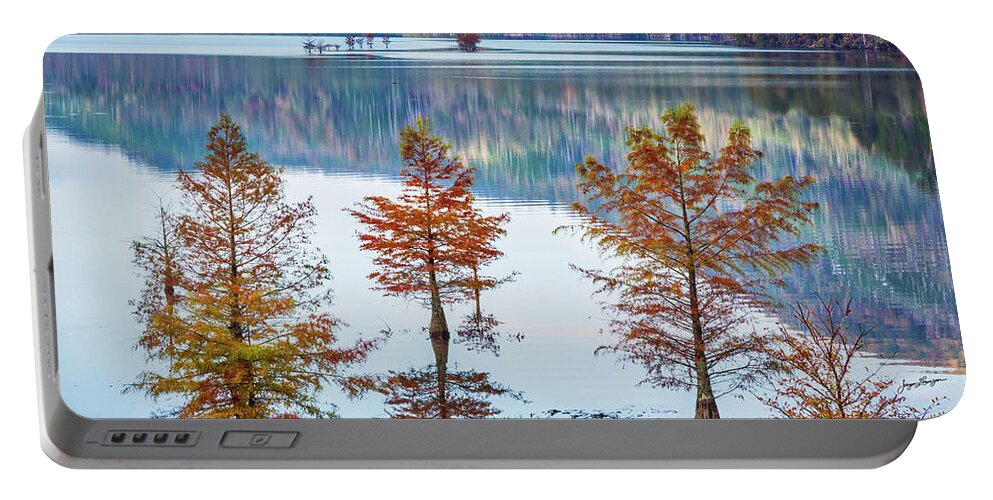 Baldcypresses Portable Battery Charger featuring the photograph Autumn Lake Reflections by Jurgen Lorenzen