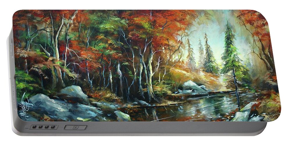 Landscape Portable Battery Charger featuring the painting Autumn Light by Michael Lang