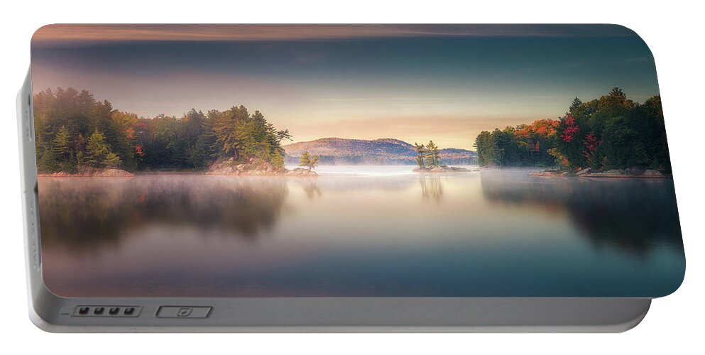 Morning Portable Battery Charger featuring the photograph Autumn morning at Killarney Provincial Park by Henry w Liu