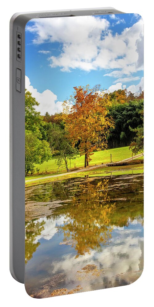 Blairsville Portable Battery Charger featuring the photograph Autumn Reflections at the Lake II by Debra and Dave Vanderlaan