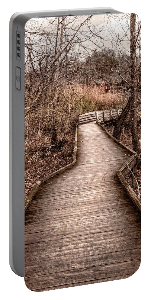 Docks Portable Battery Charger featuring the photograph Autumn Soft Morning Mystery by Debra and Dave Vanderlaan
