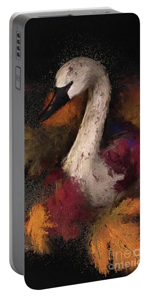 Still Life Portable Battery Charger featuring the digital art Autumn Swan Vertical by Lois Bryan