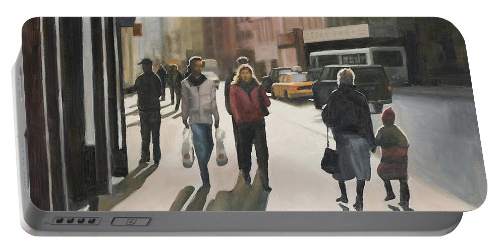 Nyc Portable Battery Charger featuring the painting Autumn walk by Tate Hamilton