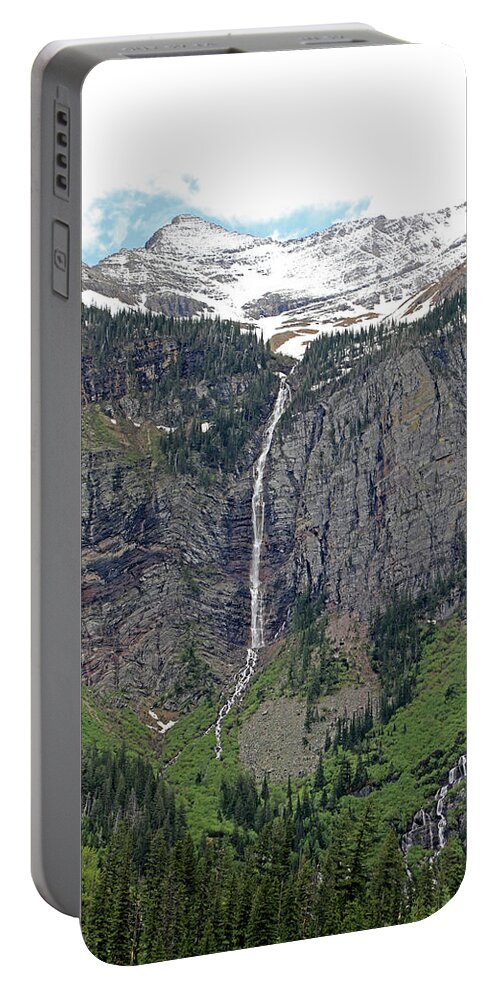 Avalanche Falls Portable Battery Charger featuring the photograph Avalanche Falls - Glacier National Park by Richard Krebs