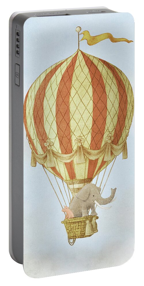 Balloon Portable Battery Charger featuring the drawing Away From It All by Eric Fan