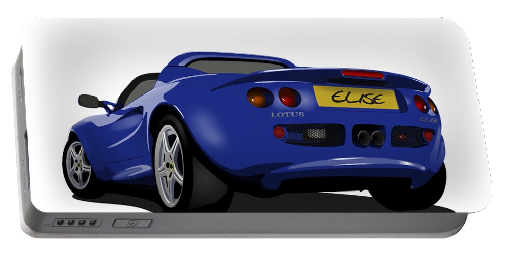 Sports Car Portable Battery Charger featuring the digital art Azure Blue S1 Series One Elise Classic Sports Car by Moospeed Art