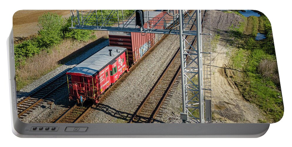 Railroad Portable Battery Charger featuring the photograph B and O 185th Anniversary Caboose northbound at Princeton Indiana by Jim Pearson
