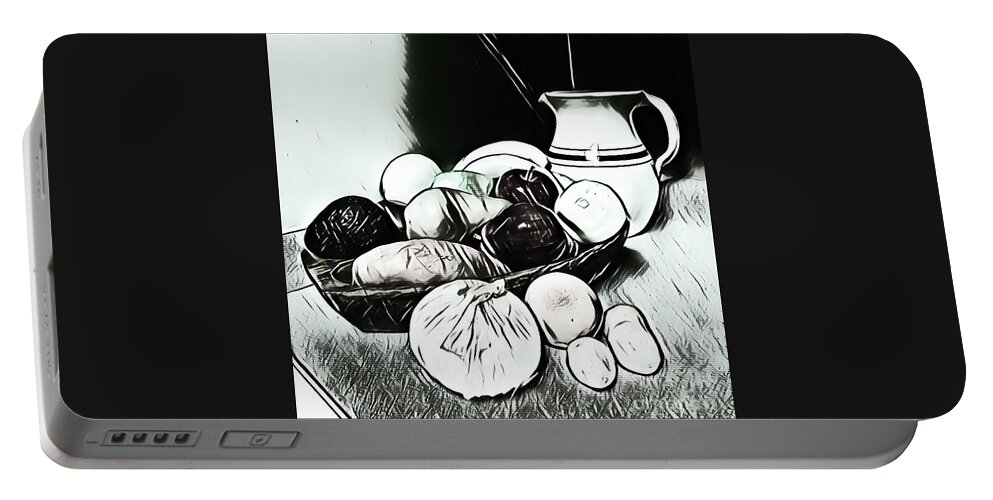 B And W Still Life Study Portable Battery Charger featuring the digital art B and W Still Life Study by Karen Francis