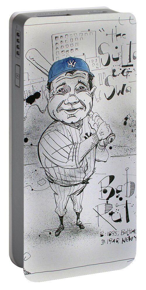  Portable Battery Charger featuring the drawing Babe Ruth by Phil Mckenney