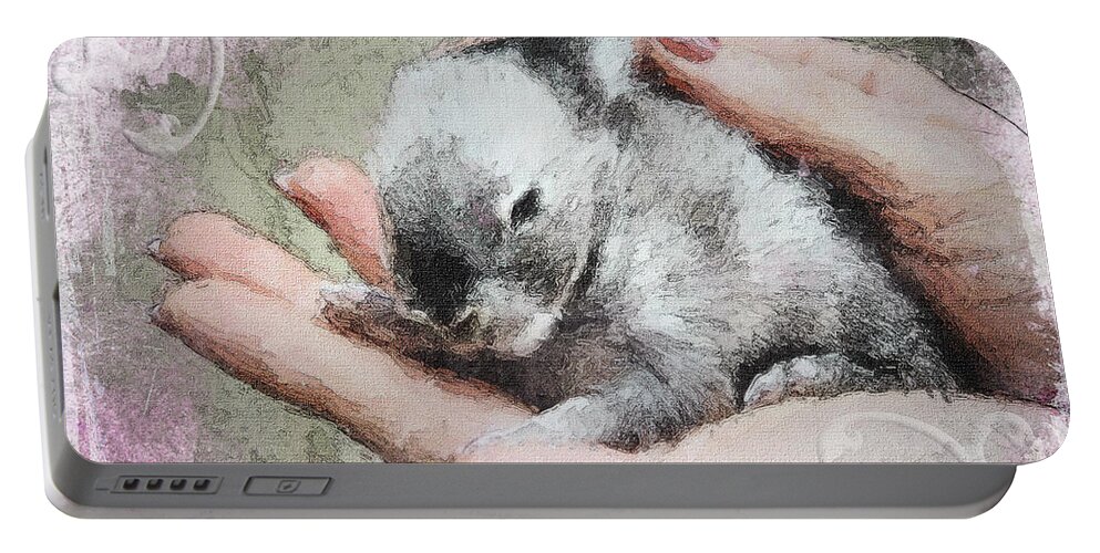 Easter Portable Battery Charger featuring the mixed media Baby Bunny by Moira Law