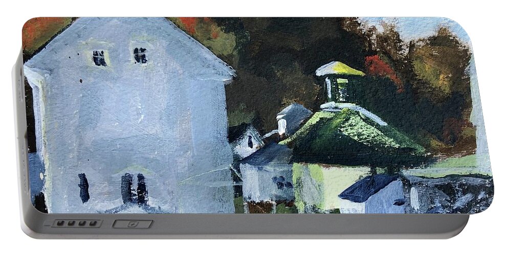 New England Portable Battery Charger featuring the painting Back of Town Hall by Cyndie Katz