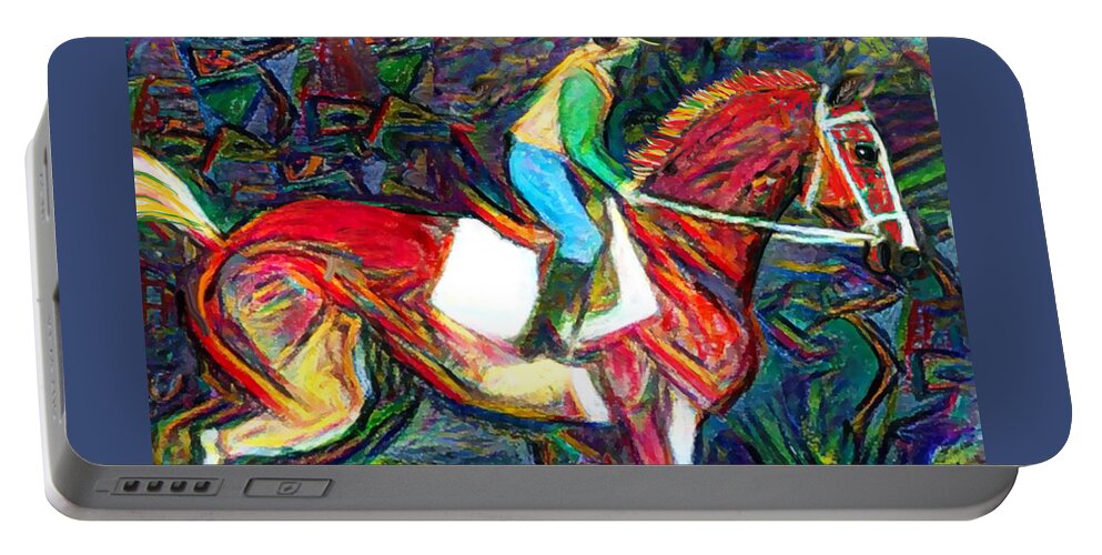 Equestrian Art Portable Battery Charger featuring the digital art Backstretch Thoroughbred 010 by Stacey Mayer