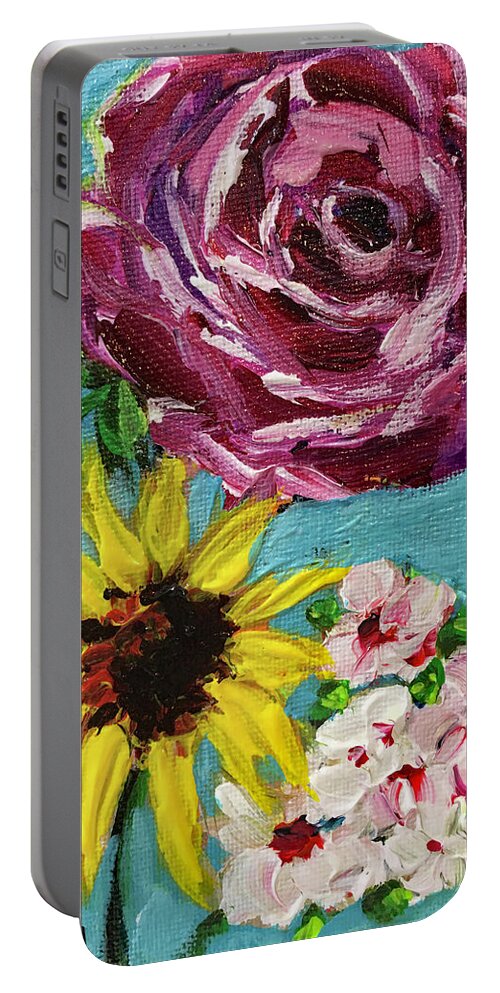 Roses Portable Battery Charger featuring the painting Backyard Blooms by Roxy Rich