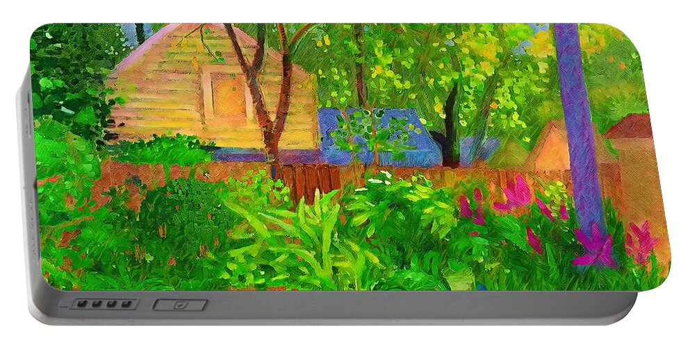 Garden Portable Battery Charger featuring the painting Backyard Garden 10 by Joe Roache