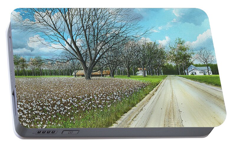 Oil Painting Portable Battery Charger featuring the painting Bacon County Cotton Farm by Mike Brown