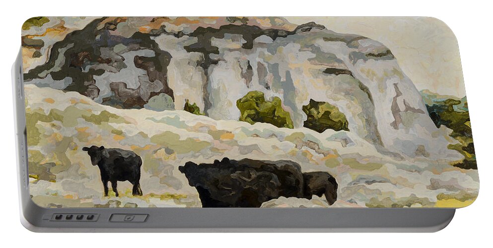 Cows Portable Battery Charger featuring the painting Badlands Cows #2 by Dale Beckman