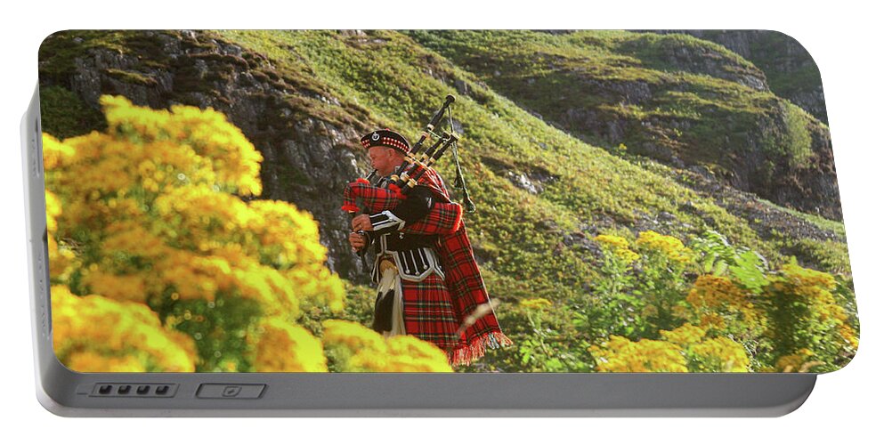 Bagpipes Portable Battery Charger featuring the photograph Bag Pipes on Skye by Gene Taylor