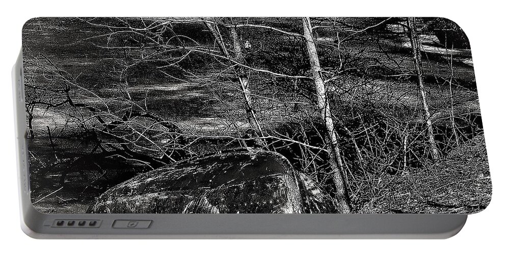 Boat Lake Water Black White Pond Portable Battery Charger featuring the photograph Baily's Arboretum1 by John Linnemeyer