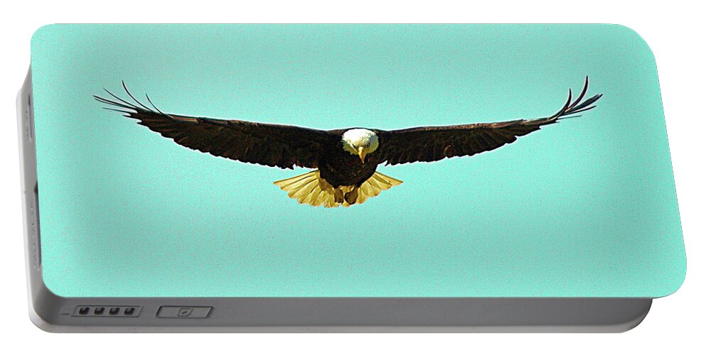 America Portable Battery Charger featuring the photograph Bald Eagle On Bright Sky by David Desautel